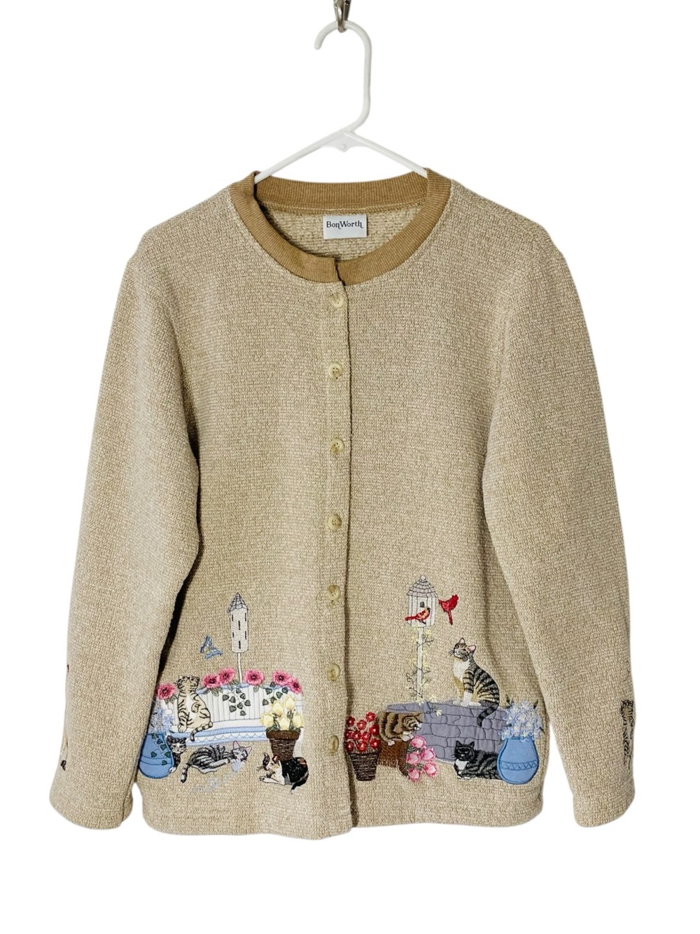 VINTAGE BONWORTH Embroidered Cats Cardigan